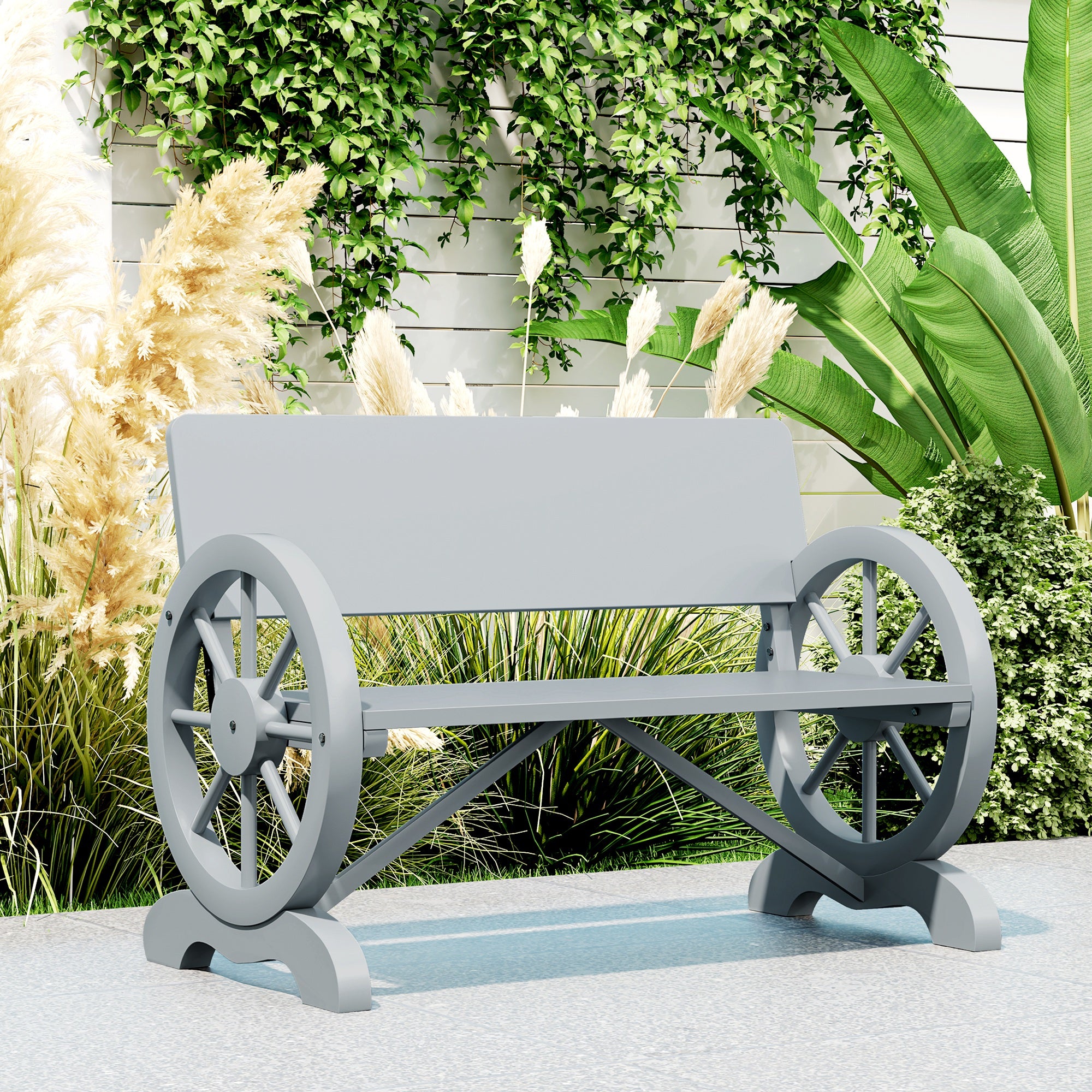 Fir Wood 2 Seater Outdoor Garden Wagon Wheel Bench - Velmora