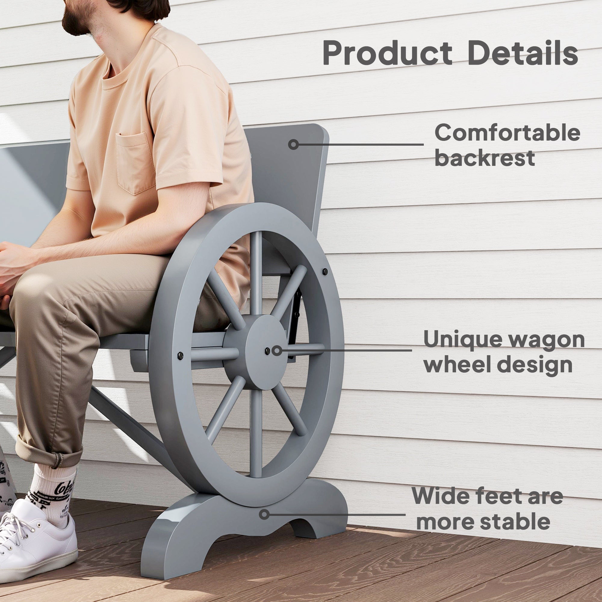 Fir Wood 2 Seater Outdoor Garden Wagon Wheel Bench - Velmora