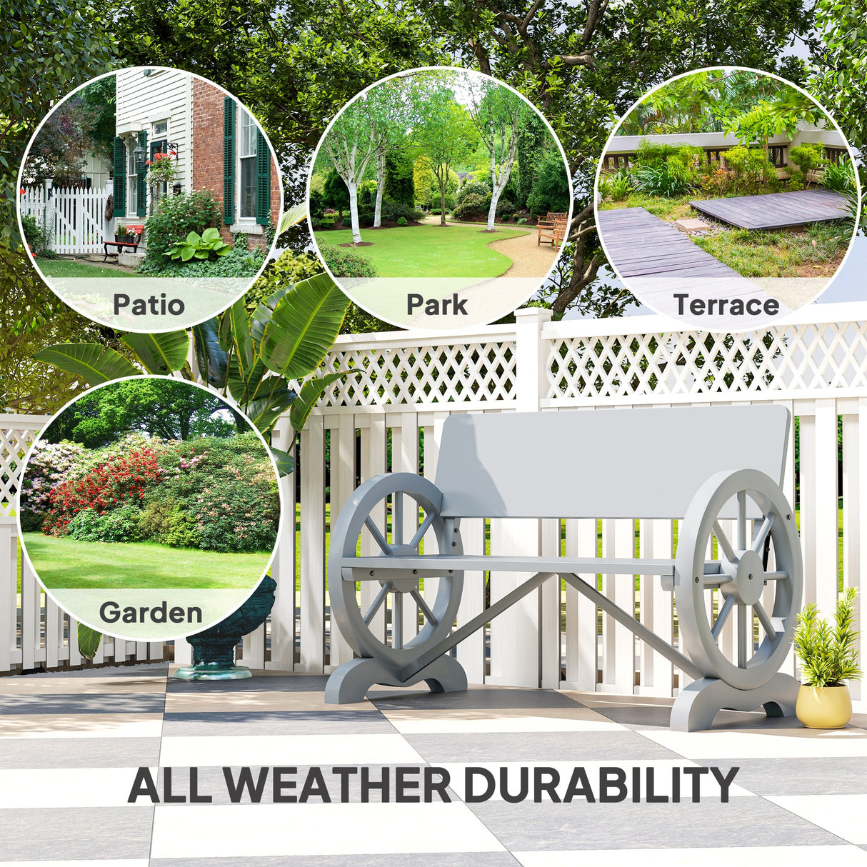 Fir Wood 2 Seater Outdoor Garden Wagon Wheel Bench - Velmora