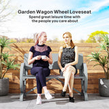 Fir Wood 2 Seater Outdoor Garden Wagon Wheel Bench - Velmora