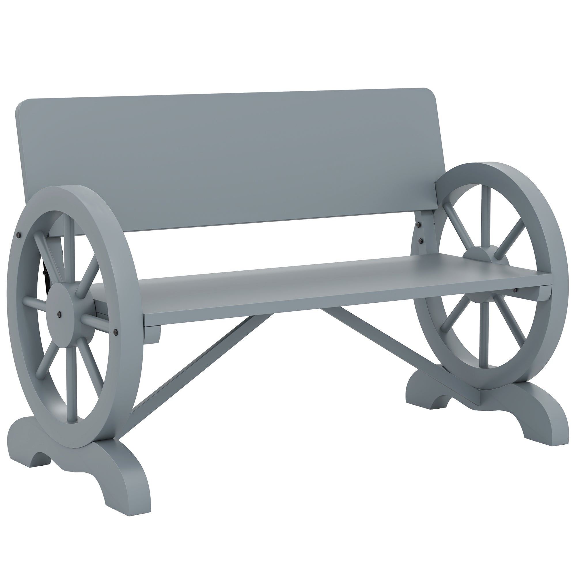 Fir Wood 2 Seater Outdoor Garden Wagon Wheel Bench - Velmora