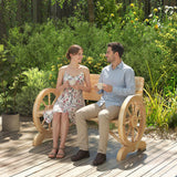 Fir Wood 2 Seater Outdoor Garden Wagon Wheel Bench - Velmora