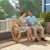 Fir Wood 2 Seater Outdoor Garden Wagon Wheel Bench - Velmora