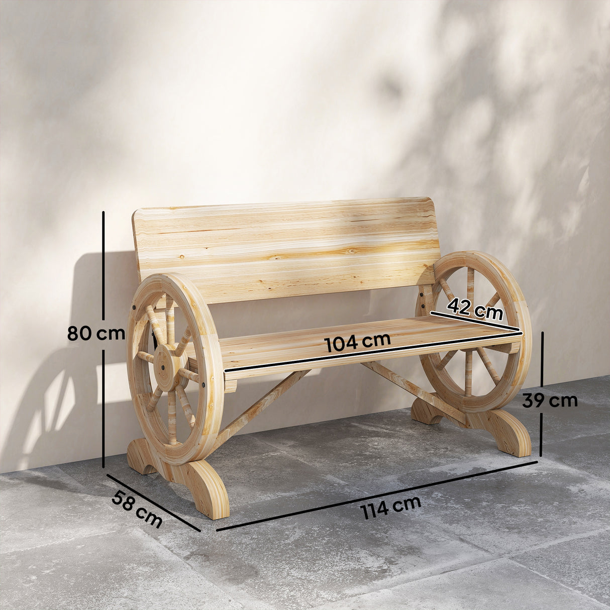 Fir Wood 2 Seater Outdoor Garden Wagon Wheel Bench - Velmora