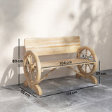 Fir Wood 2 Seater Outdoor Garden Wagon Wheel Bench - Velmora