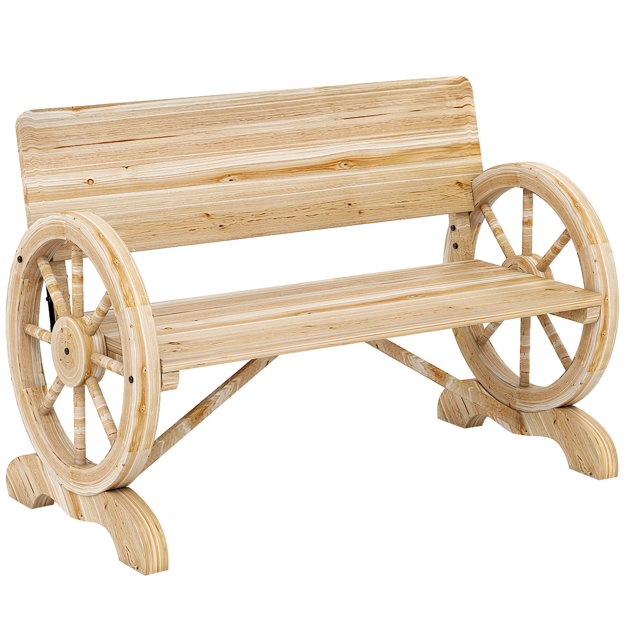 Fir Wood 2 Seater Outdoor Garden Wagon Wheel Bench - Velmora