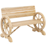Fir Wood 2 Seater Outdoor Garden Wagon Wheel Bench - Velmora