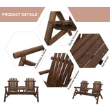 Fir Wood 2 Seats Patio Chair Garden Bench With Center Coffee Table - Velmora