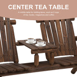 Fir Wood 2 Seats Patio Chair Garden Bench With Center Coffee Table - Velmora