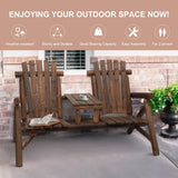 Fir Wood 2 Seats Patio Chair Garden Bench With Center Coffee Table - Velmora