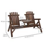 Fir Wood 2 Seats Patio Chair Garden Bench With Center Coffee Table - Velmora