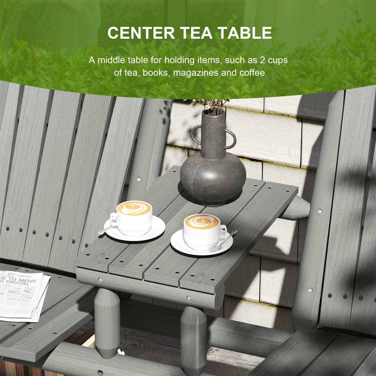 Fir Wood 2 Seats Patio Chair Garden Bench With Center Coffee Table - Velmora