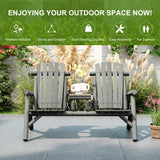 Fir Wood 2 Seats Patio Chair Garden Bench With Center Coffee Table - Velmora
