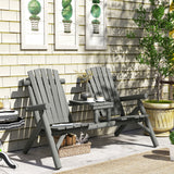 Fir Wood 2 Seats Patio Chair Garden Bench With Center Coffee Table - Velmora