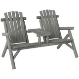 Fir Wood 2 Seats Patio Chair Garden Bench With Center Coffee Table - Velmora