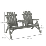 Fir Wood 2 Seats Patio Chair Garden Bench With Center Coffee Table - Velmora