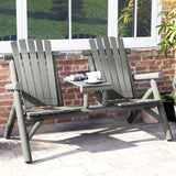 Fir Wood 2 Seats Patio Chair Garden Bench With Center Coffee Table - Velmora