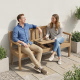 Fir Wood 2 to 3 Seater Garden Bench With Lifetable Table & Shelf - Velmora