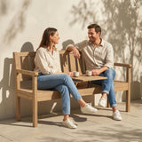 Fir Wood 2 to 3 Seater Garden Bench With Lifetable Table & Shelf - Velmora