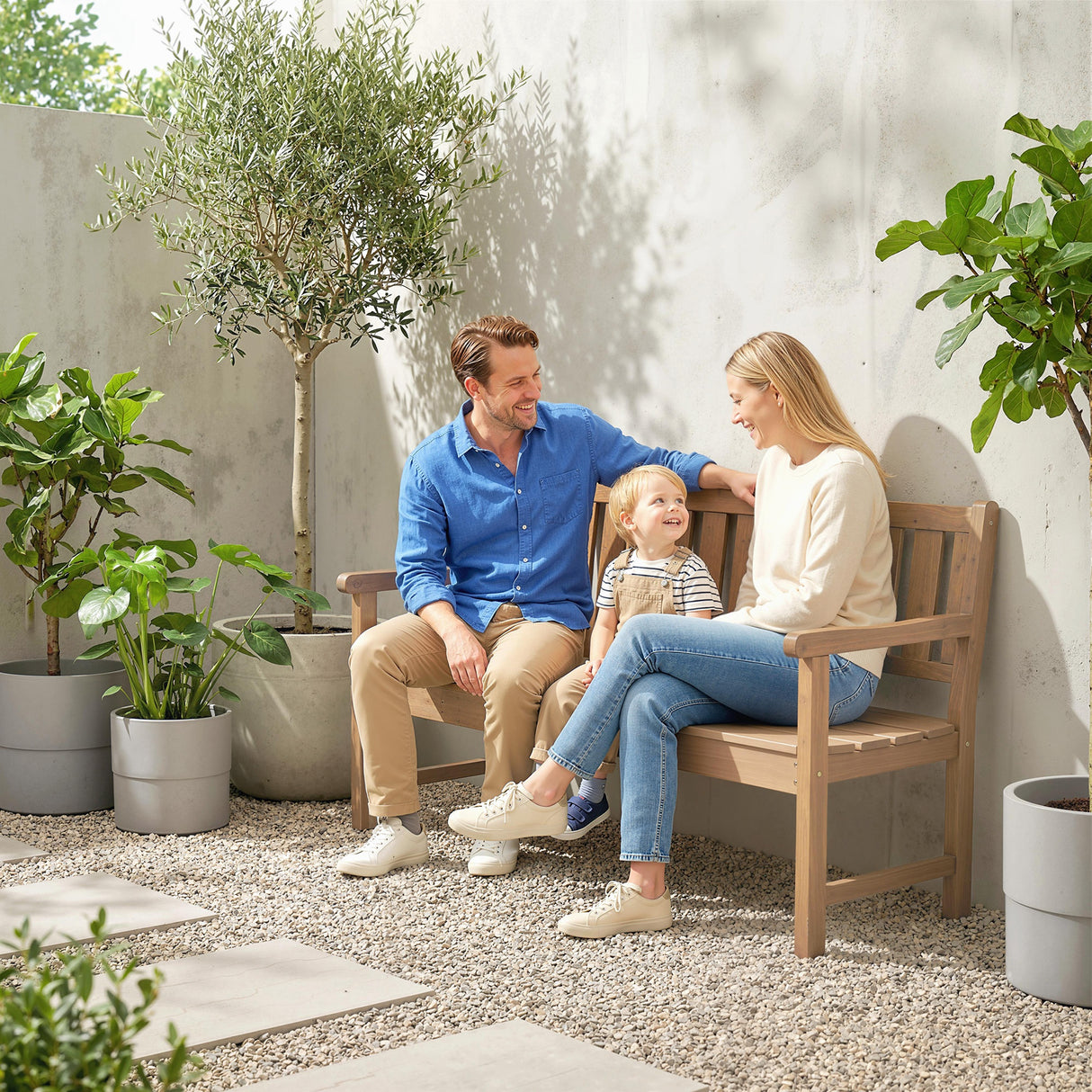 Fir Wood 2 to 3 Seater Garden Bench With Lifetable Table & Shelf - Velmora