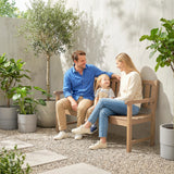 Fir Wood 2 to 3 Seater Garden Bench With Lifetable Table & Shelf - Velmora