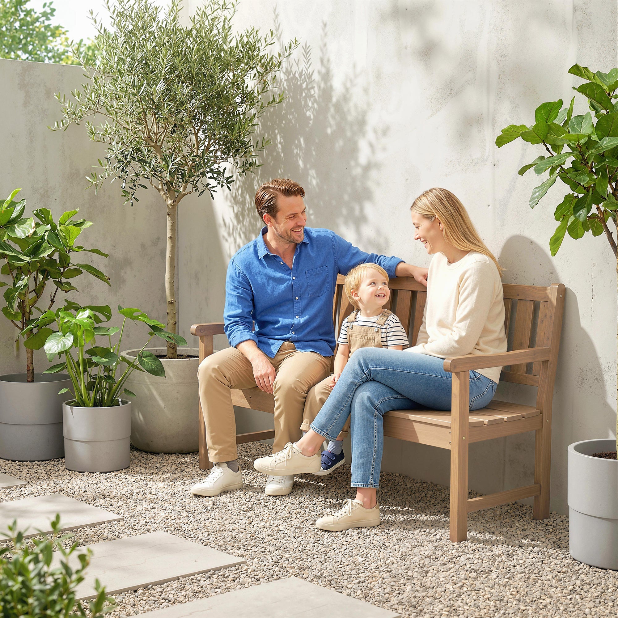 Fir Wood 2 to 3 Seater Garden Bench With Lifetable Table & Shelf - Velmora
