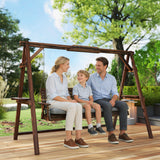 Fir Wood 3 Seater Garden Swing Chair Bench With Side Trays and Metal Chains - Velmora