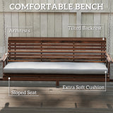 Fir Wood 3 Seater Garden Swing Chair Bench With Side Trays and Metal Chains - Velmora
