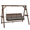 Fir Wood 3 Seater Garden Swing Chair Bench With Side Trays and Metal Chains - Velmora