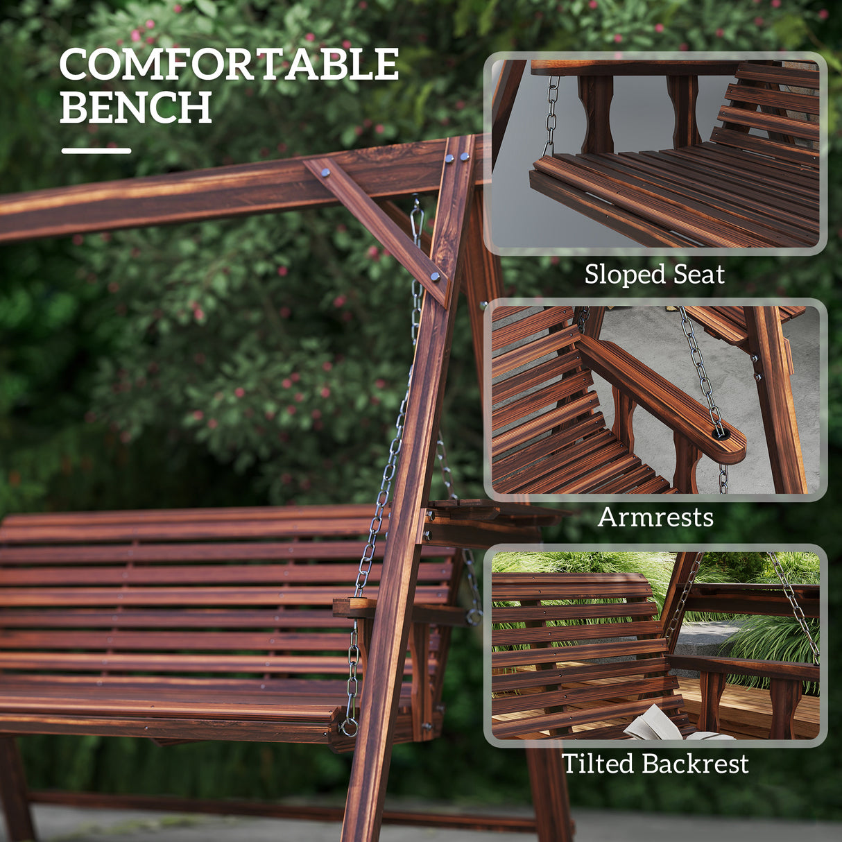 Fir Wood 3 Seater Swing Garden Bench in Rectangular - Velmora