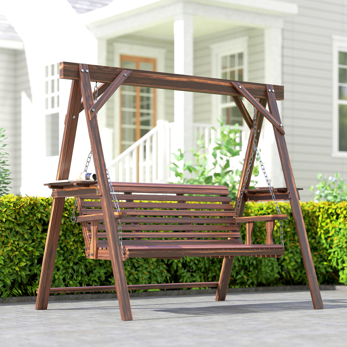 Fir Wood 3 Seater Swing Garden Bench in Rectangular - Velmora