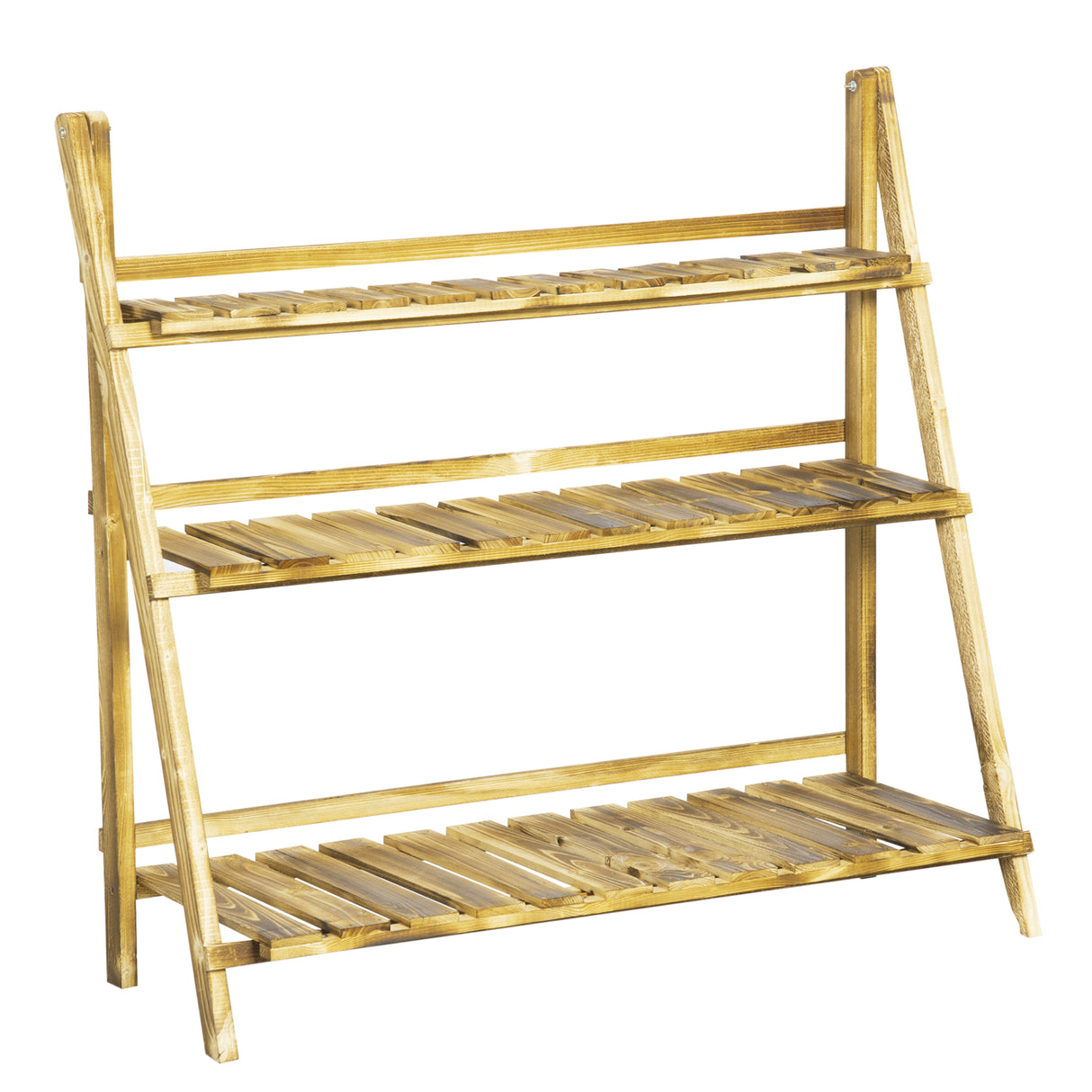 Fir Wood 3 Tier Folding Plant Stand 100cm Wide - Velmora
