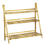 Fir Wood 3 Tier Folding Plant Stand 100cm Wide - Velmora