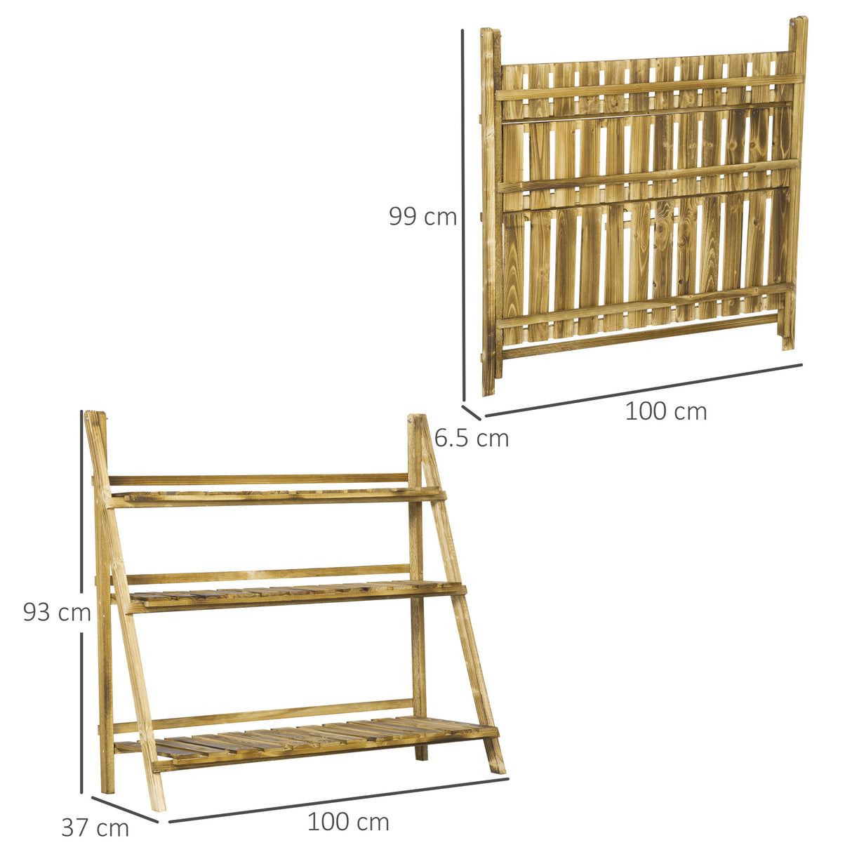 Fir Wood 3 Tier Folding Plant Stand 100cm Wide - Velmora