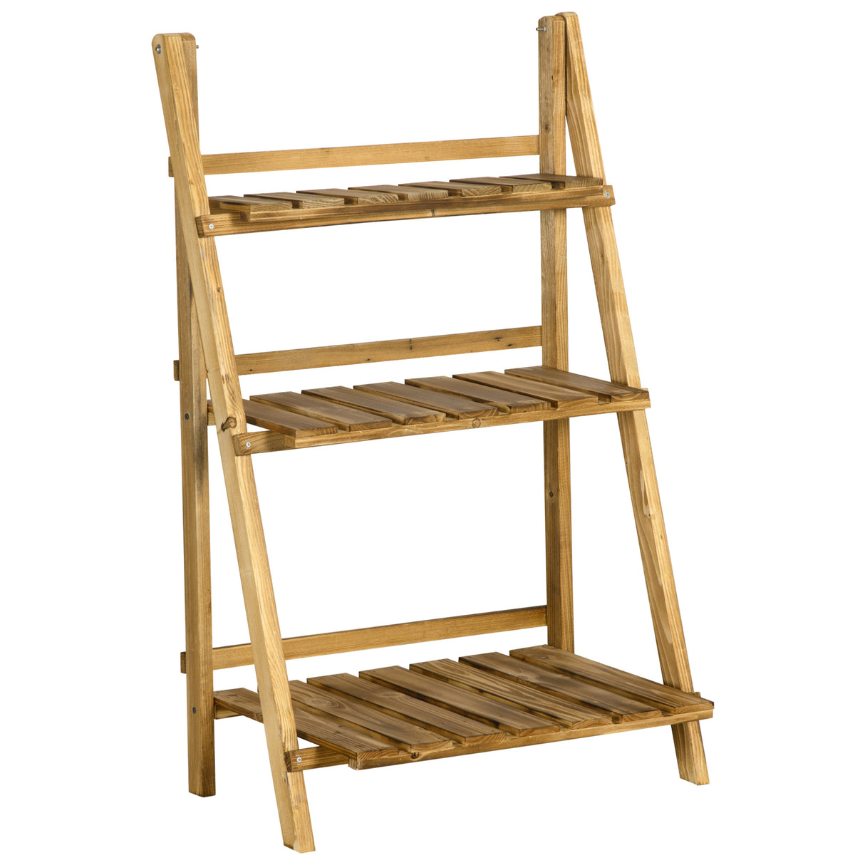 Fir Wood 3 Tier Folding Plant Stand 60cm Wide - Velmora
