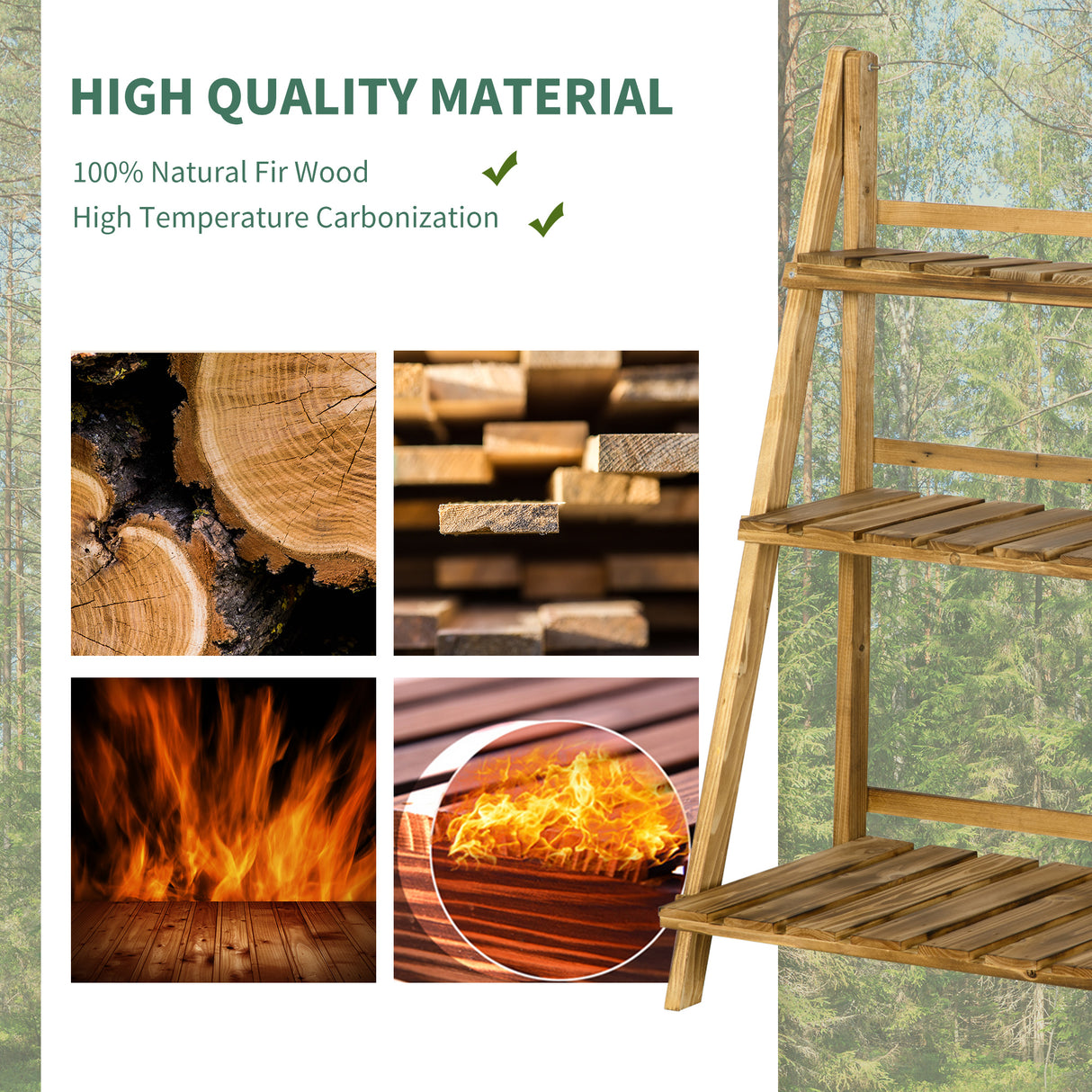 Fir Wood 3 Tier Folding Plant Stand 60cm Wide - Velmora