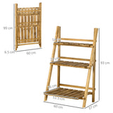 Fir Wood 3 Tier Folding Plant Stand 60cm Wide - Velmora