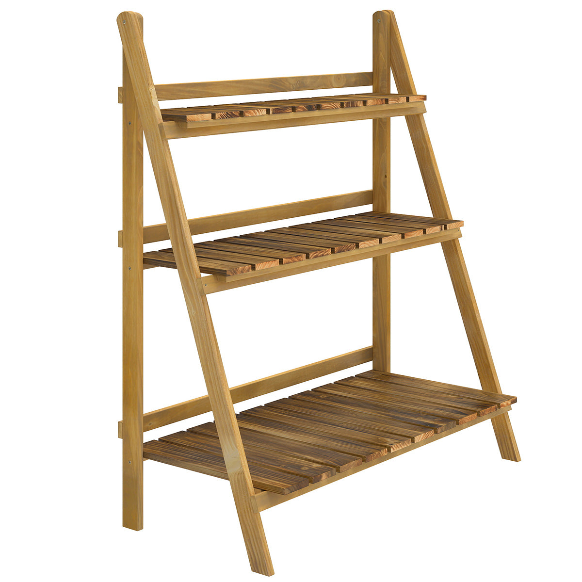 Fir Wood 3 Tier Folding Plant Stand 80cm Wide - Velmora