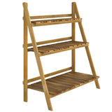 Fir Wood 3 Tier Folding Plant Stand 80cm Wide - Velmora