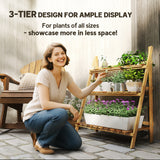 Fir Wood 3 Tier Folding Plant Stand 80cm Wide - Velmora