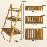 Fir Wood 3 Tier Folding Plant Stand 80cm Wide - Velmora