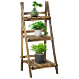 Fir Wood 3 Tier Folding Plant Stand 93cm Wide - Velmora