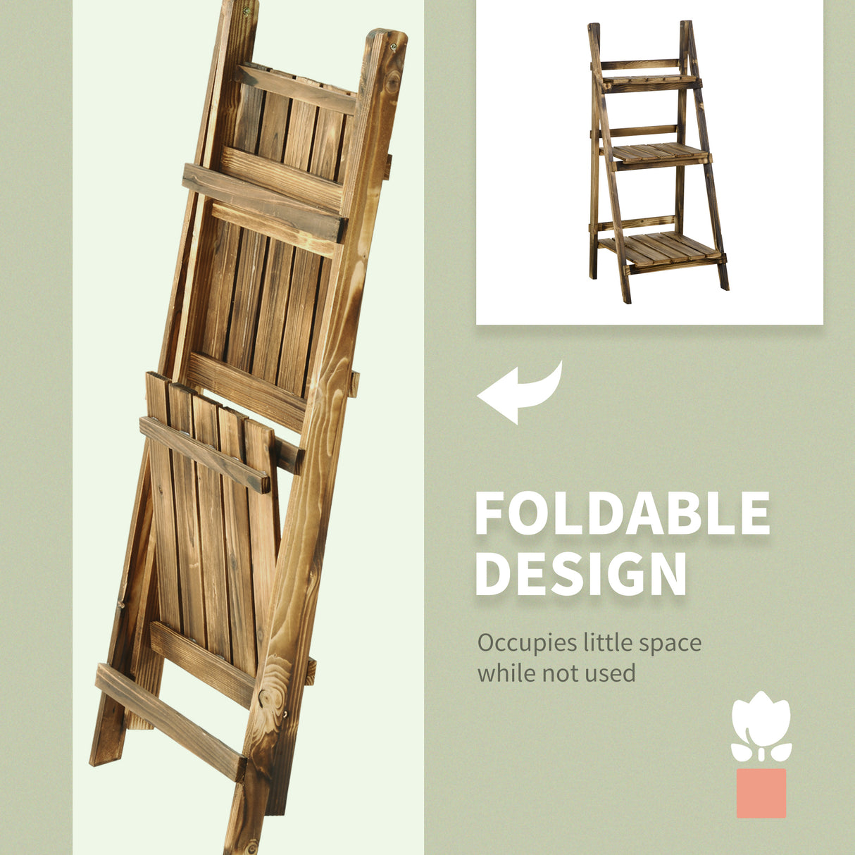 Fir Wood 3 Tier Folding Plant Stand 93cm Wide - Velmora