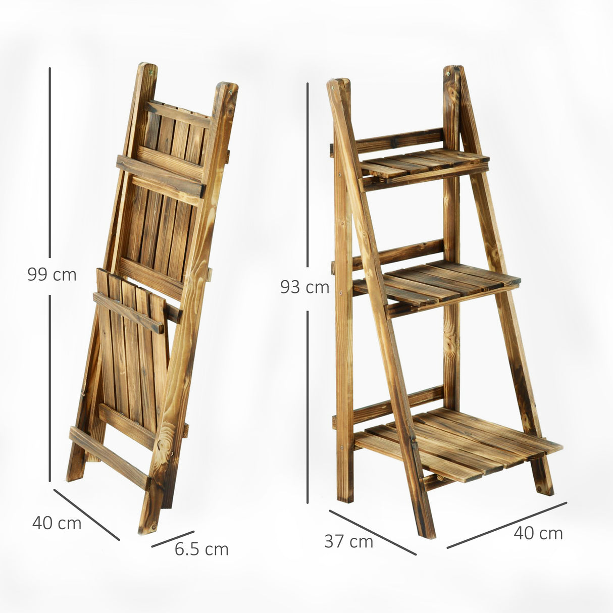 Fir Wood 3 Tier Folding Plant Stand 93cm Wide - Velmora