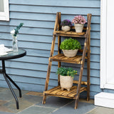 Fir Wood 3 Tier Folding Plant Stand 93cm Wide - Velmora