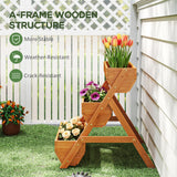 Fir Wood 3 Tier Plant Stand 65cm Wide - Velmora