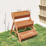 Fir Wood 3 Tier Plant Stand 65cm Wide - Velmora