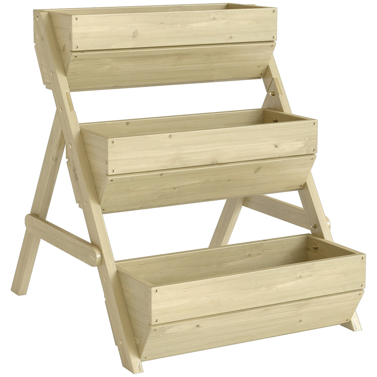 Fir Wood 3 Tier Plant Stand 65cm Wide - Velmora