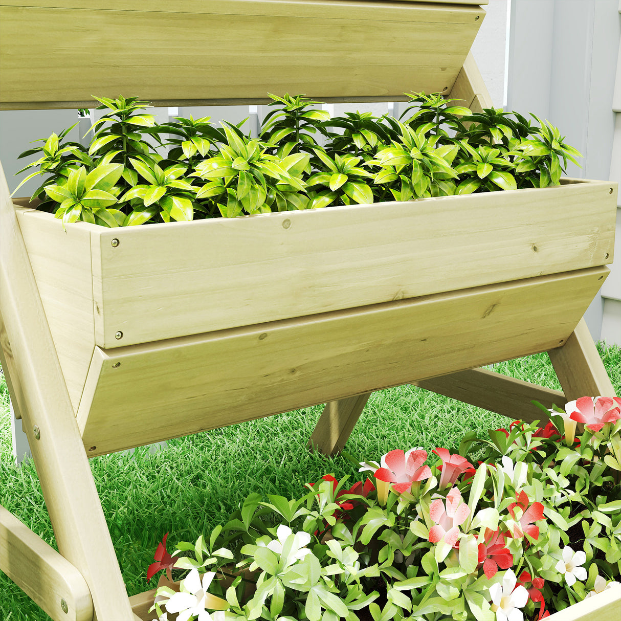 Fir Wood 3 Tier Plant Stand 65cm Wide - Velmora