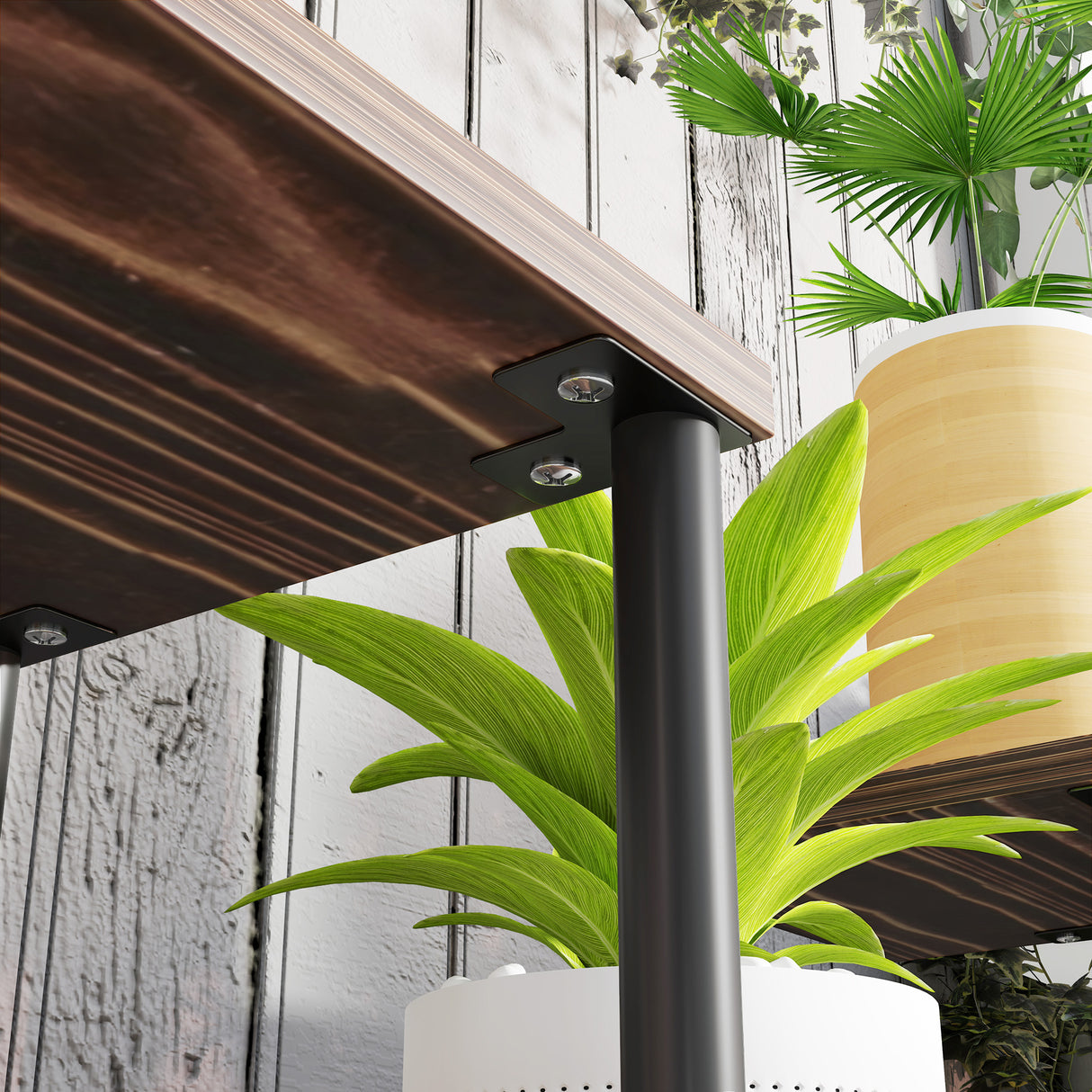 Fir Wood 4 Tier Plant Stand 80cm Wide With Metal Frame - Velmora